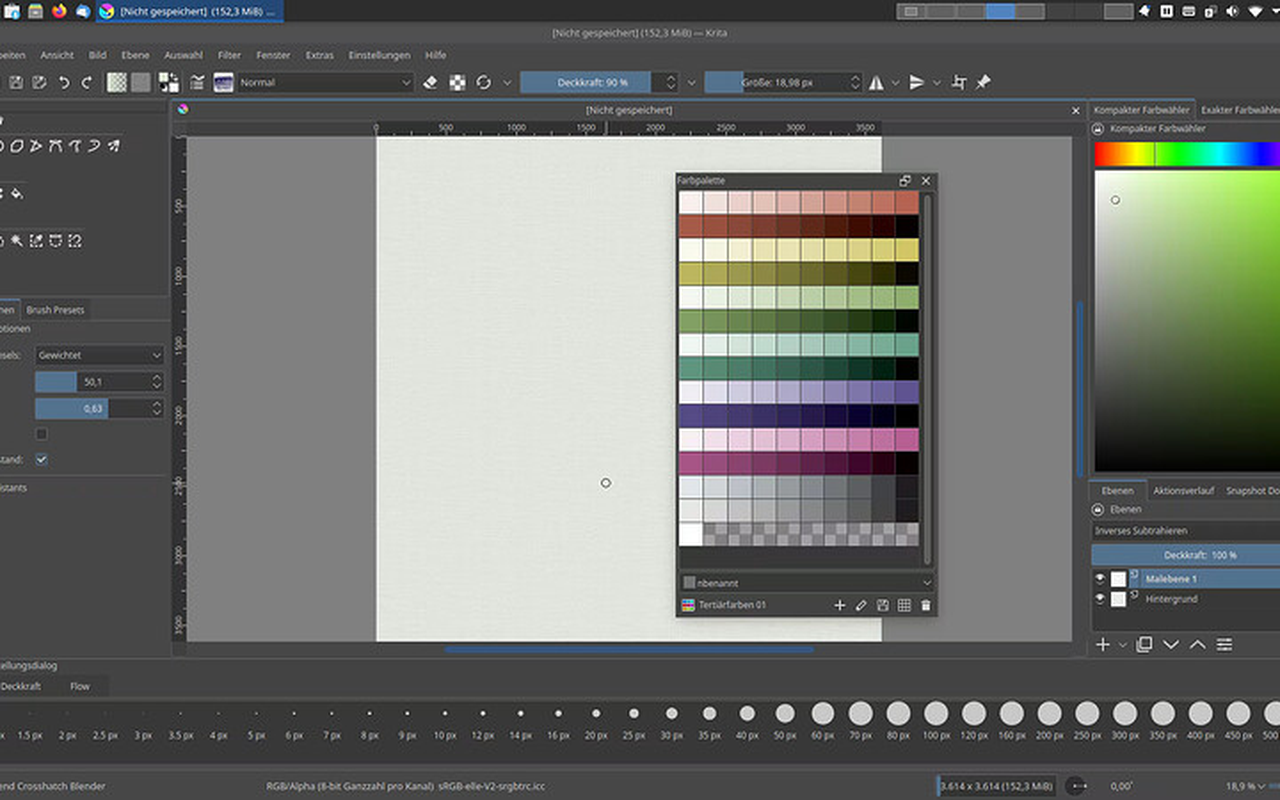Krita digital painting interface with brush tools