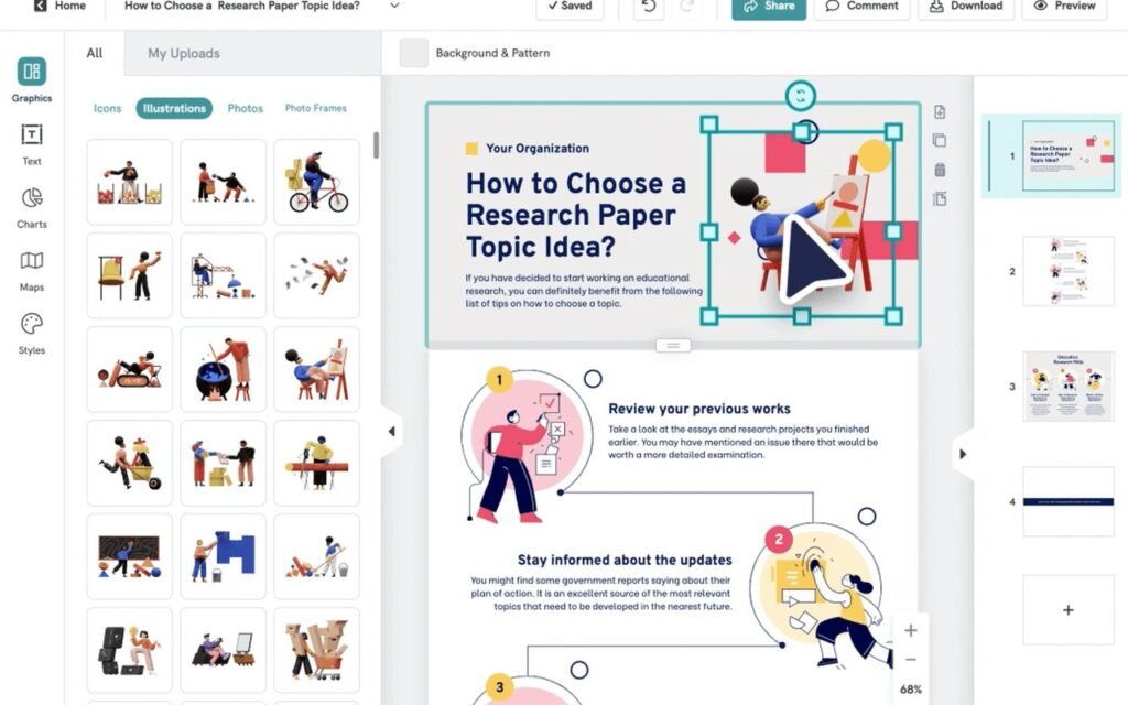 Piktochart infographic maker with charts and illustrations
